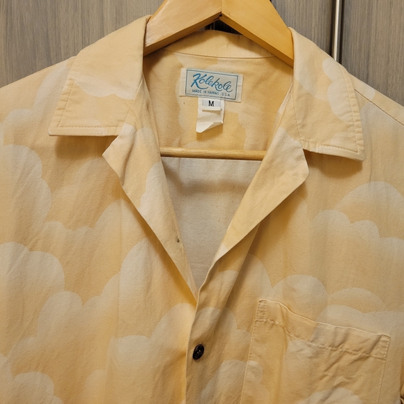 Vintage 90s Hawaiian Aloha Shirt Kolekole Peach Orange Navy Blue Palm Trees - Picture 7 of 16